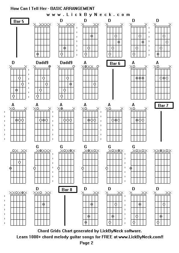 Chord Grids Chart of chord melody fingerstyle guitar song-How Can I Tell Her - BASIC ARRANGEMENT,generated by LickByNeck software.